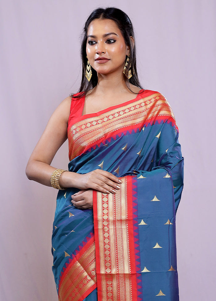 Blue Kanjivaram Silk Saree With Blouse Piece - Indian Silk House Agencies