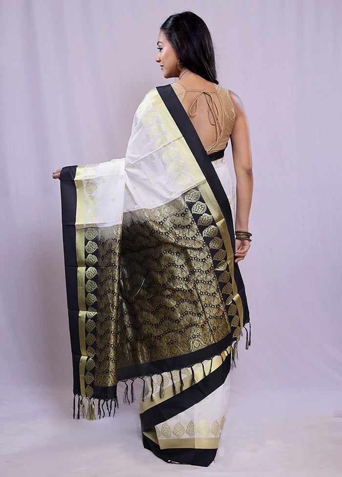 White Kanjivaram Silk Saree With Blouse Piece - Indian Silk House Agencies