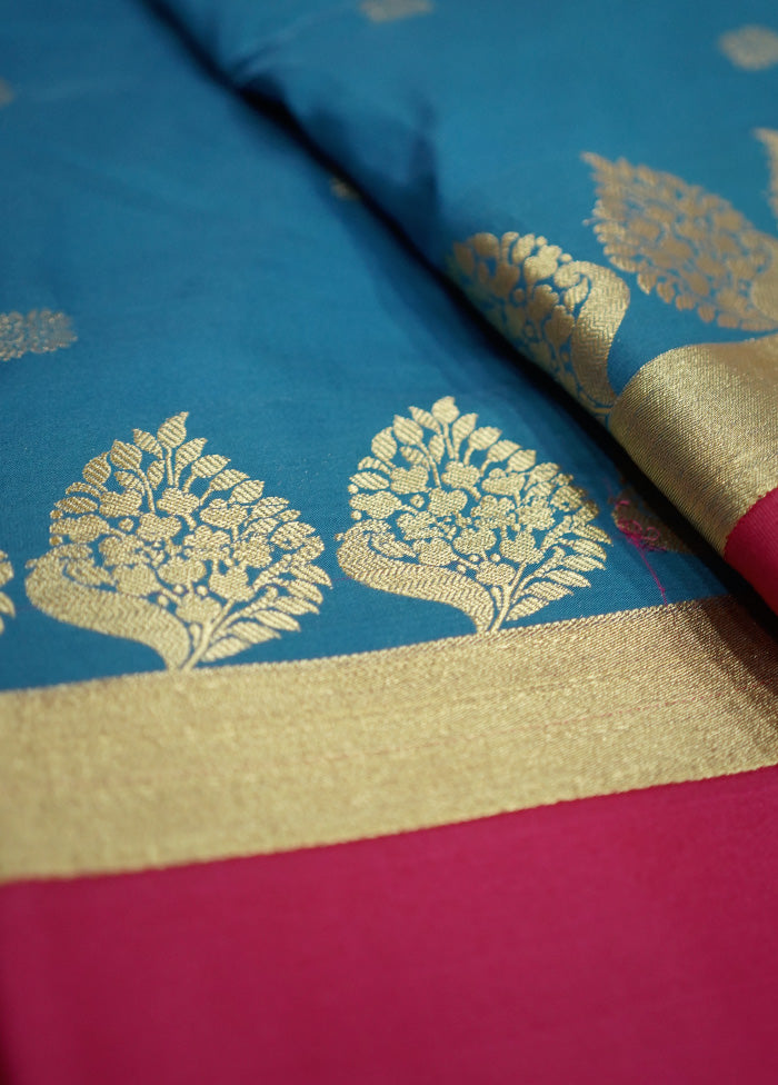 Blue Kanjivaram Silk Saree With Blouse Piece - Indian Silk House Agencies