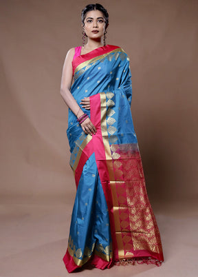 Blue Kanjivaram Silk Saree With Blouse Piece - Indian Silk House Agencies