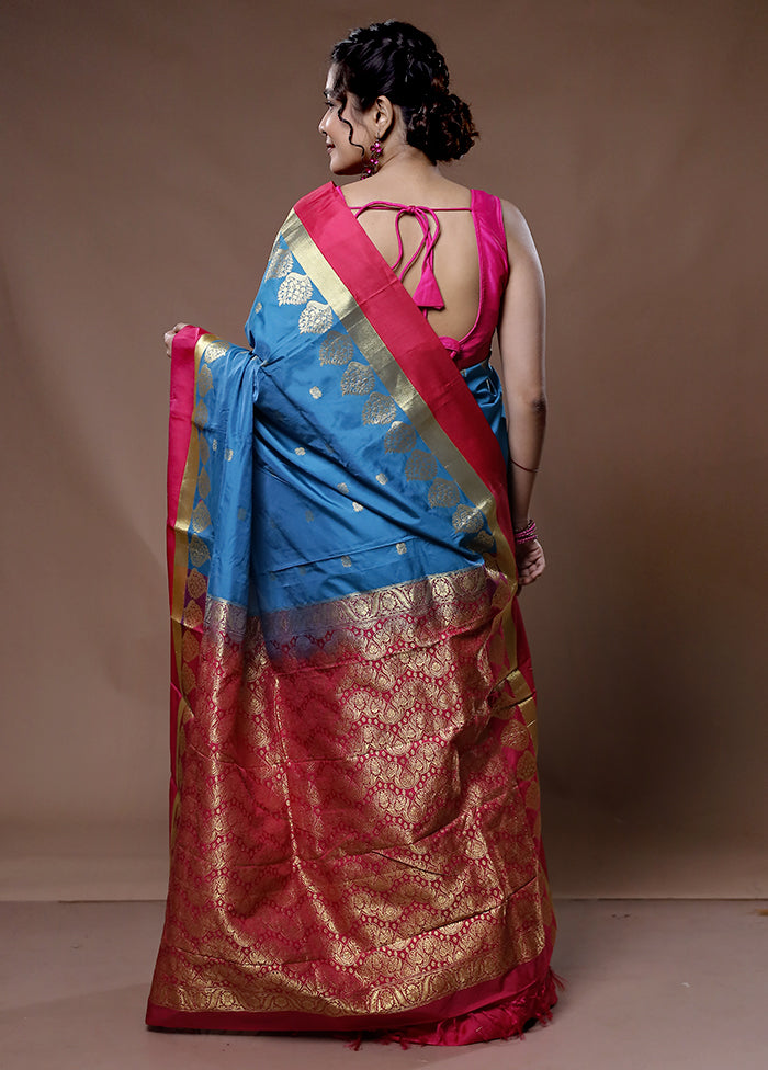 Blue Kanjivaram Silk Saree With Blouse Piece - Indian Silk House Agencies