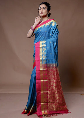 Blue Kanjivaram Silk Saree With Blouse Piece - Indian Silk House Agencies