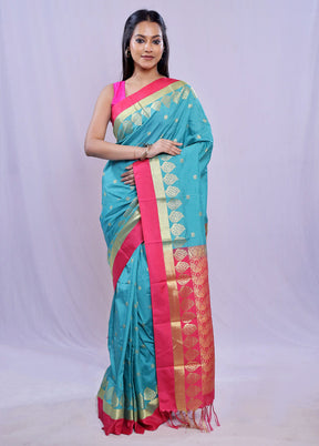 Green Kanjivaram Silk Saree With Blouse Piece - Indian Silk House Agencies