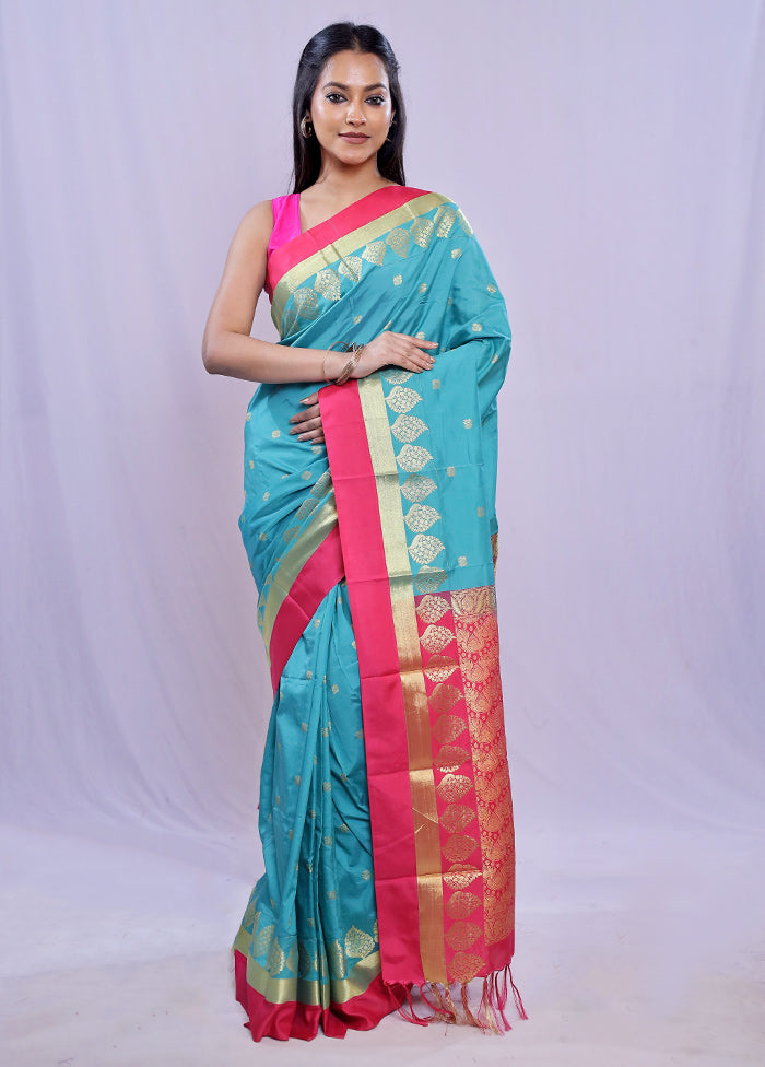 Green Kanjivaram Silk Saree With Blouse Piece - Indian Silk House Agencies