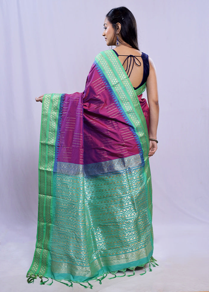 Purple Kanjivaram Silk Saree With Blouse Piece - Indian Silk House Agencies