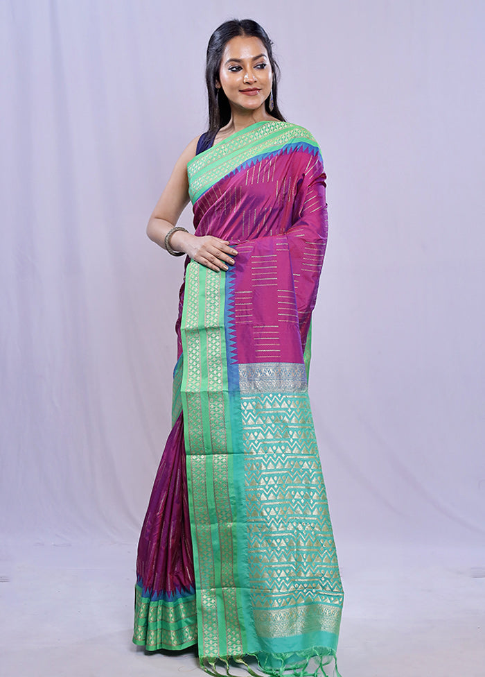 Purple Kanjivaram Silk Saree With Blouse Piece - Indian Silk House Agencies