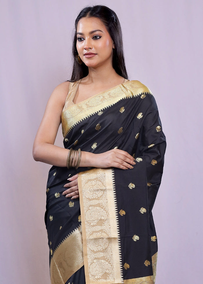 Black Kanjivaram Silk Saree With Blouse Piece - Indian Silk House Agencies