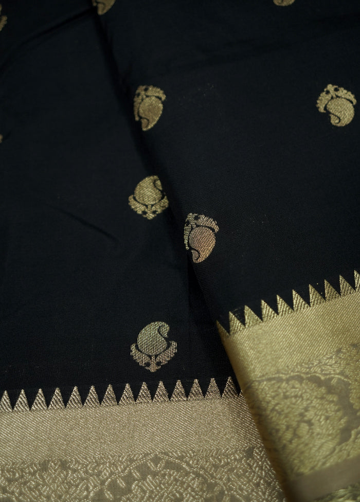 Black Kanjivaram Silk Saree With Blouse Piece - Indian Silk House Agencies
