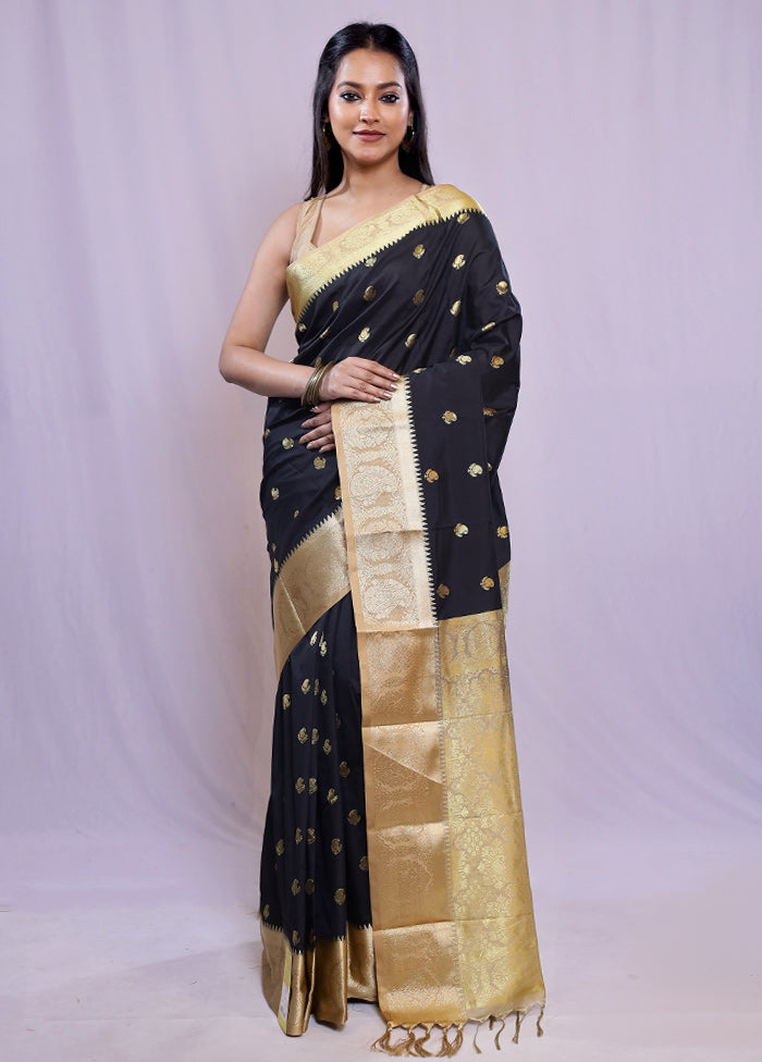 Black Kanjivaram Silk Saree With Blouse Piece - Indian Silk House Agencies