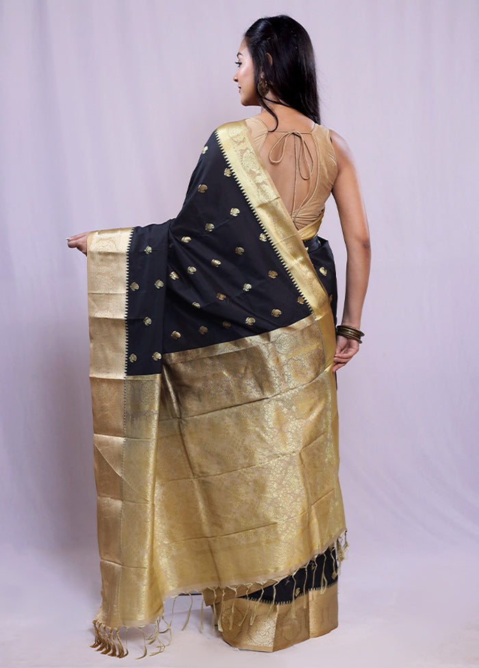 Black Kanjivaram Silk Saree With Blouse Piece - Indian Silk House Agencies