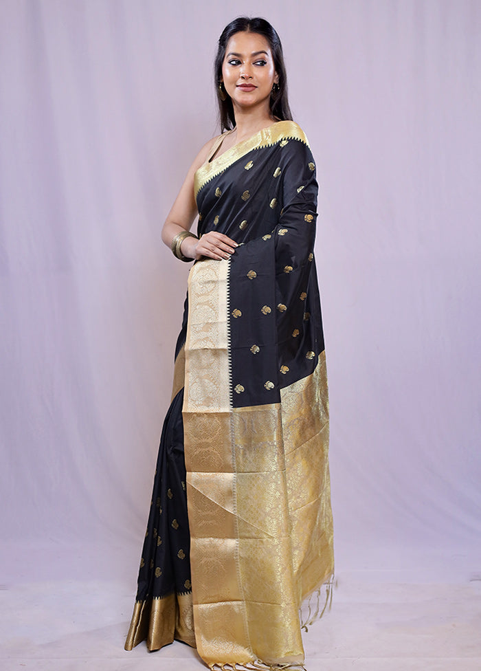 Black Kanjivaram Silk Saree With Blouse Piece - Indian Silk House Agencies