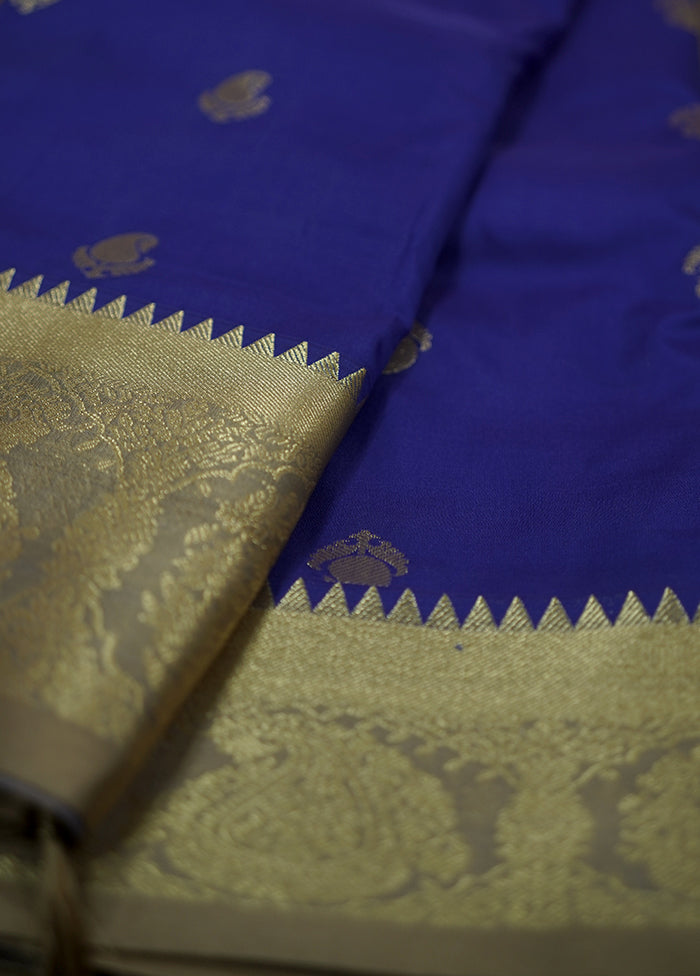 Blue Kanjivaram Silk Saree With Blouse Piece - Indian Silk House Agencies