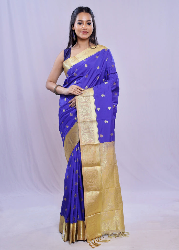 Blue Kanjivaram Silk Saree With Blouse Piece - Indian Silk House Agencies