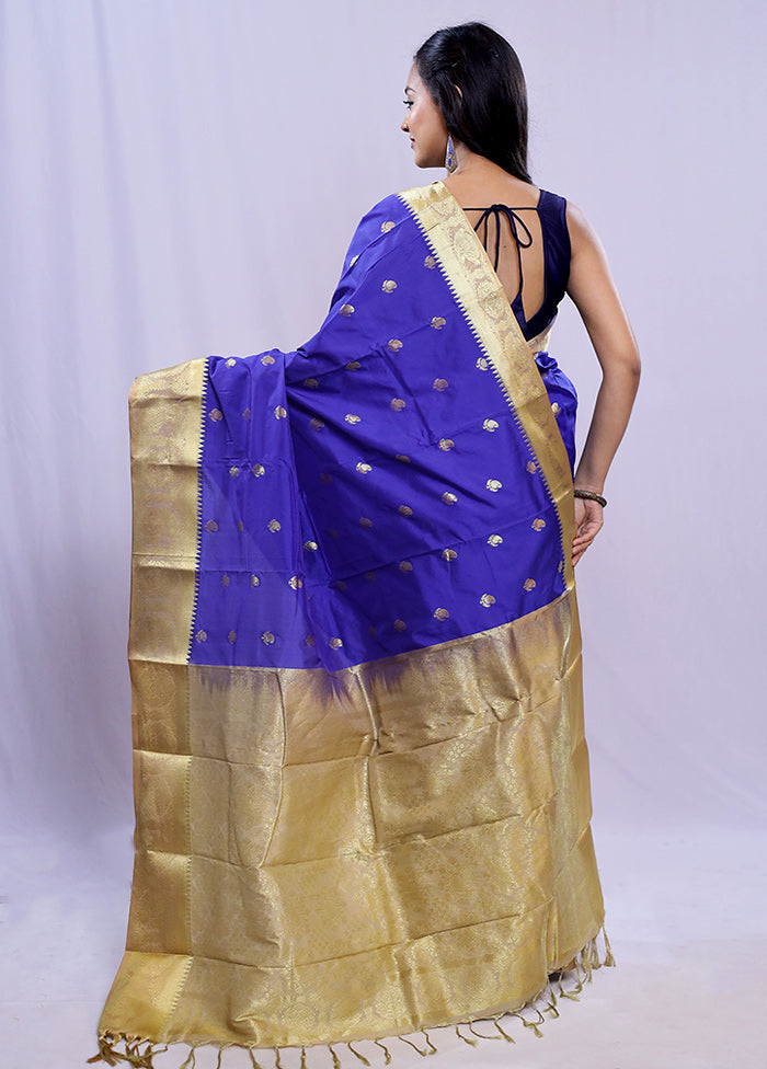 Blue Kanjivaram Silk Saree With Blouse Piece - Indian Silk House Agencies