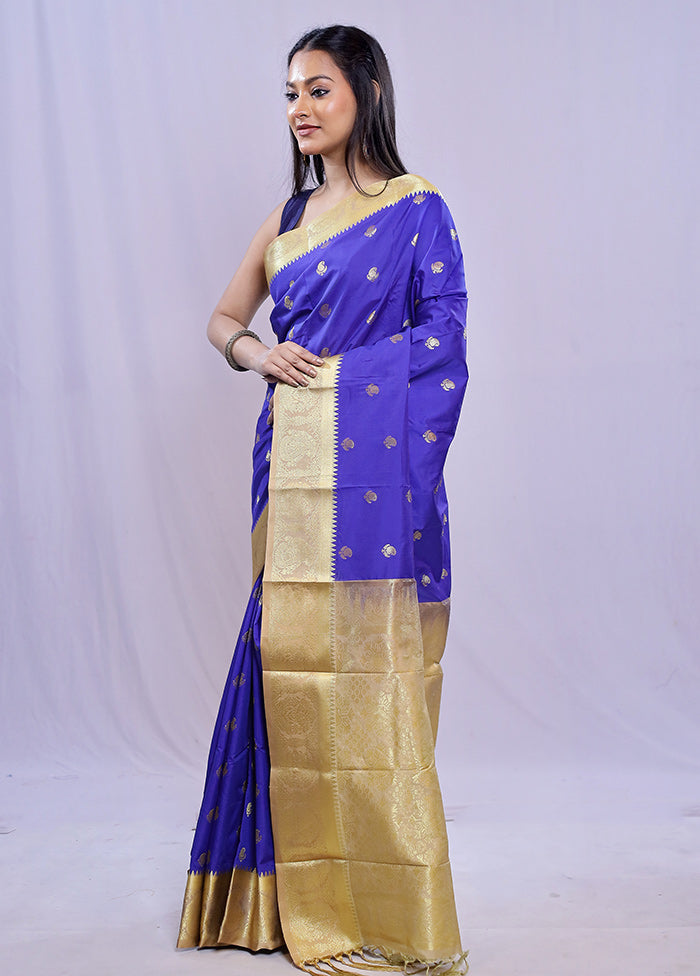 Blue Kanjivaram Silk Saree With Blouse Piece - Indian Silk House Agencies