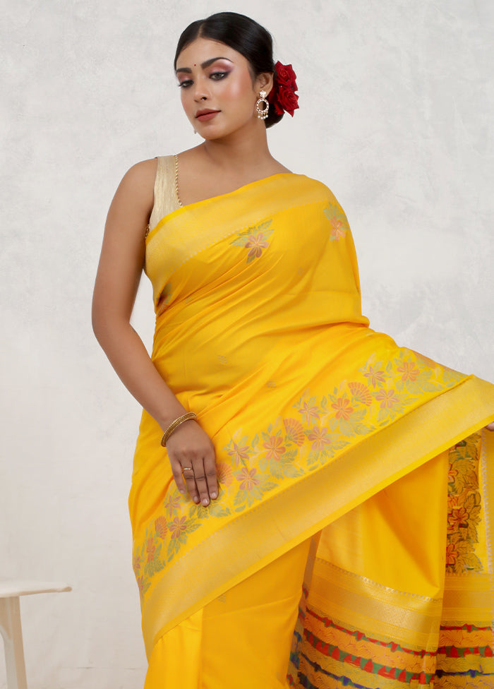 Yellow Dupion Silk Saree Without Blouse Piece - Indian Silk House Agencies