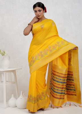 Yellow Dupion Silk Saree Without Blouse Piece - Indian Silk House Agencies