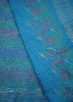 Blue Dupion Silk Saree With Blouse Piece - Indian Silk House Agencies