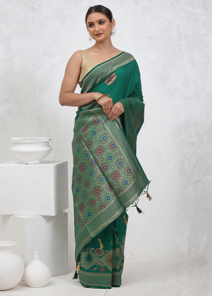 Green Dupion Silk Saree With Blouse Piece - Indian Silk House Agencies