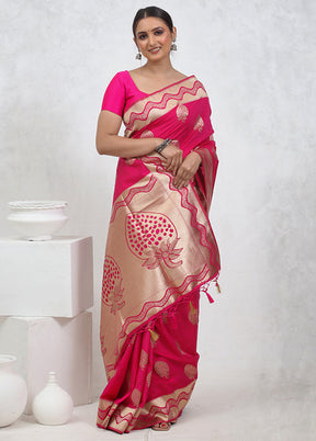 Pink Dupion Silk Saree With Blouse Piece