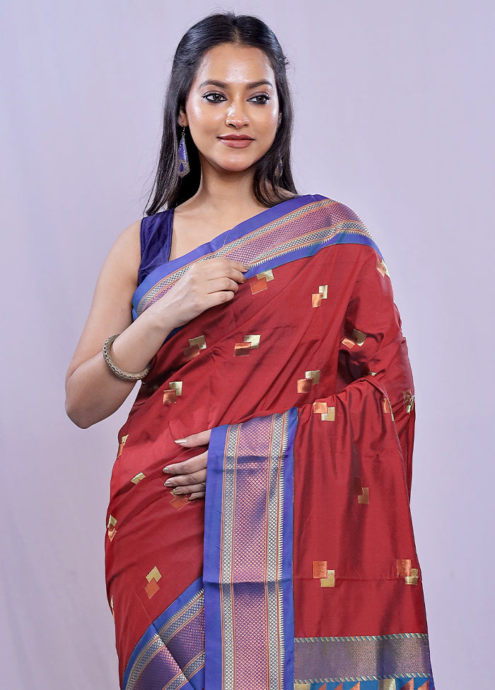 Maroon Kanjivaram Silk Saree With Blouse Piece - Indian Silk House Agencies