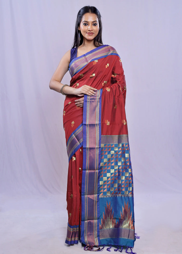 Maroon Kanjivaram Silk Saree With Blouse Piece - Indian Silk House Agencies