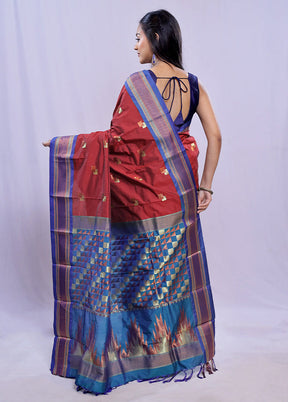 Maroon Kanjivaram Silk Saree With Blouse Piece - Indian Silk House Agencies