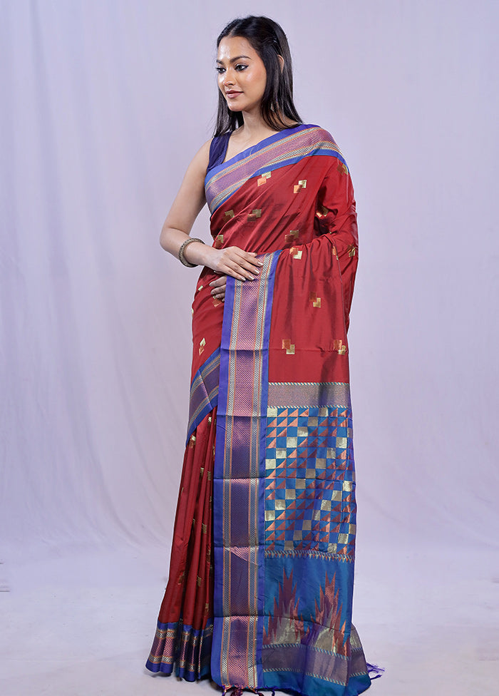 Maroon Kanjivaram Silk Saree With Blouse Piece - Indian Silk House Agencies