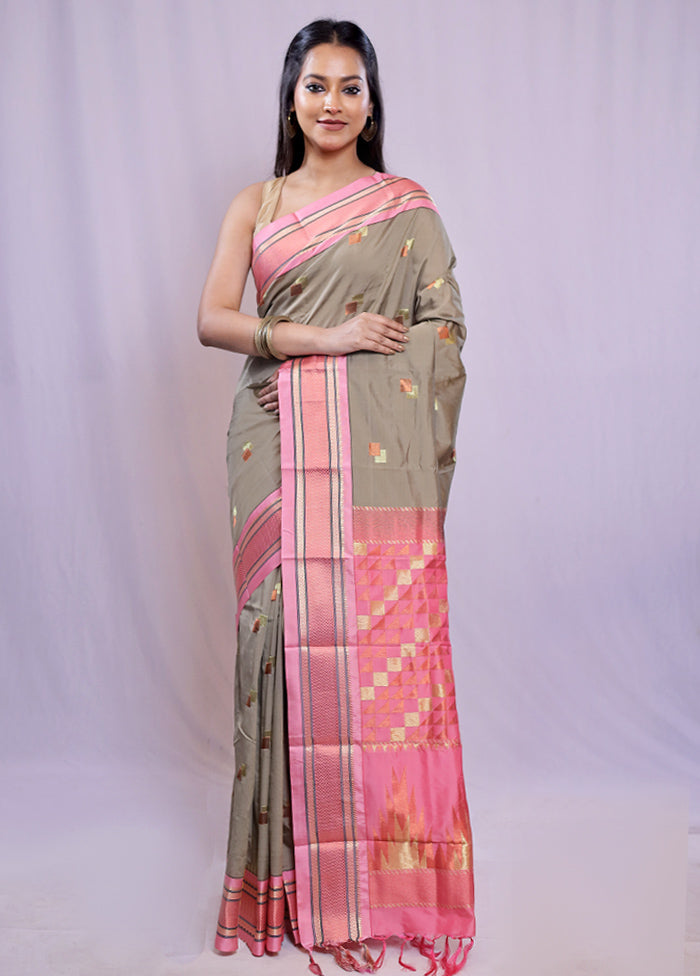 Grey Kanjivaram Silk Saree With Blouse Piece - Indian Silk House Agencies