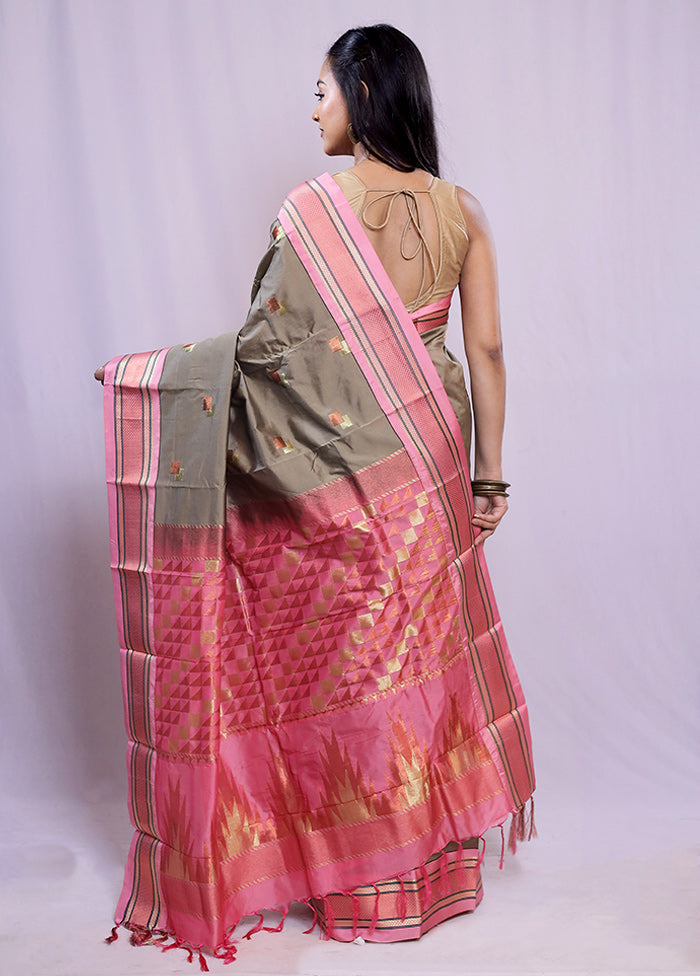 Grey Kanjivaram Silk Saree With Blouse Piece - Indian Silk House Agencies