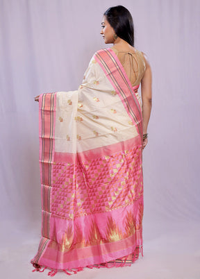 Cream Kanjivaram Silk Saree With Blouse Piece - Indian Silk House Agencies