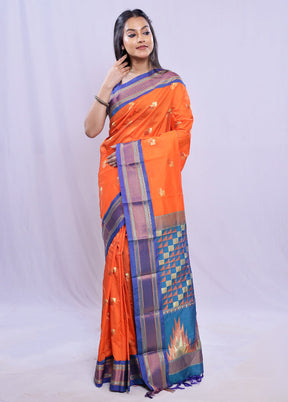 Rust Kanjivaram Silk Saree With Blouse Piece - Indian Silk House Agencies