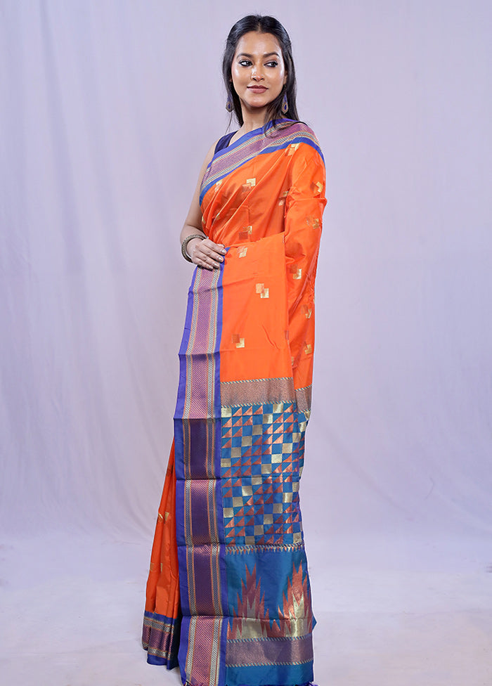 Rust Kanjivaram Silk Saree With Blouse Piece - Indian Silk House Agencies