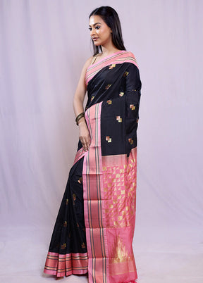 Black Kanjivaram Silk Saree With Blouse Piece - Indian Silk House Agencies