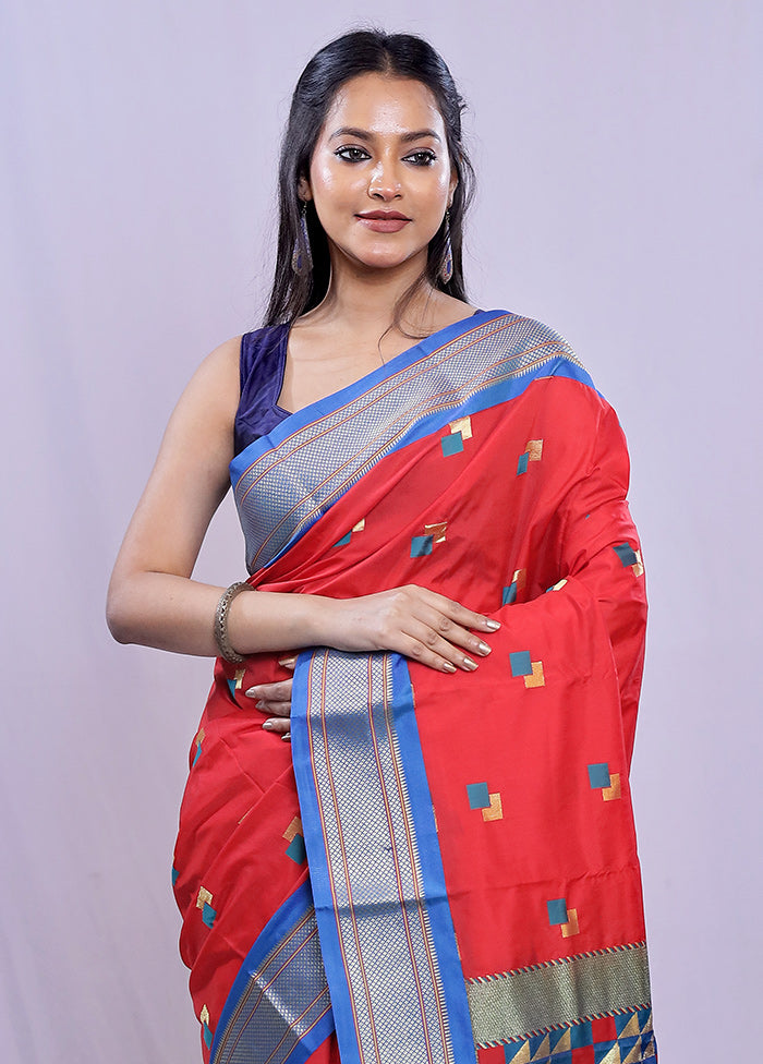 Red Kanjivaram Silk Saree With Blouse Piece - Indian Silk House Agencies