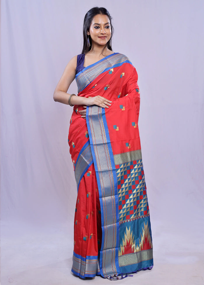 Red Kanjivaram Silk Saree With Blouse Piece - Indian Silk House Agencies