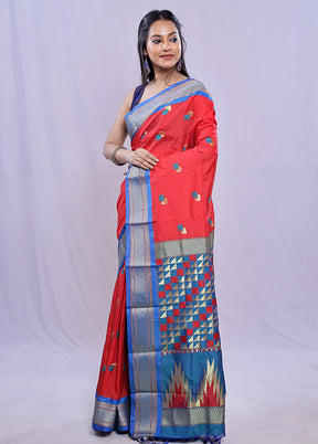 Red Kanjivaram Silk Saree With Blouse Piece - Indian Silk House Agencies