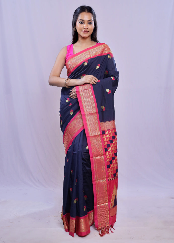 Blue Kanjivaram Silk Saree With Blouse Piece - Indian Silk House Agencies