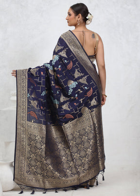 Blue Dupion Silk Saree With Blouse Piece