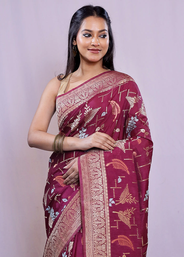 Maroon Dupion Silk Saree With Blouse Piece - Indian Silk House Agencies