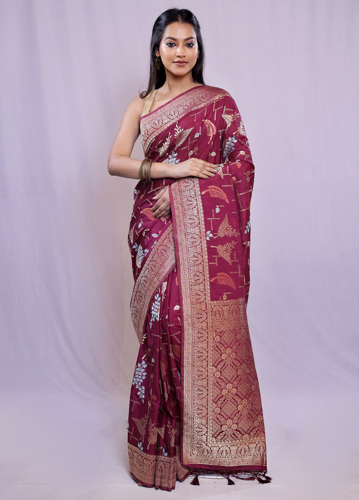 Maroon Dupion Silk Saree With Blouse Piece - Indian Silk House Agencies