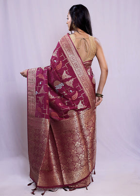 Maroon Dupion Silk Saree With Blouse Piece - Indian Silk House Agencies