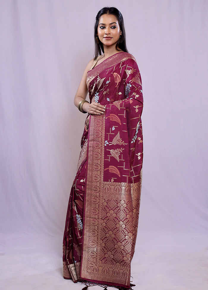 Maroon Dupion Silk Saree With Blouse Piece - Indian Silk House Agencies