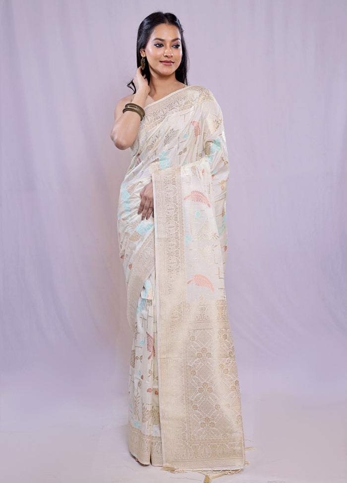 White Dupion Silk Saree With Blouse Piece - Indian Silk House Agencies