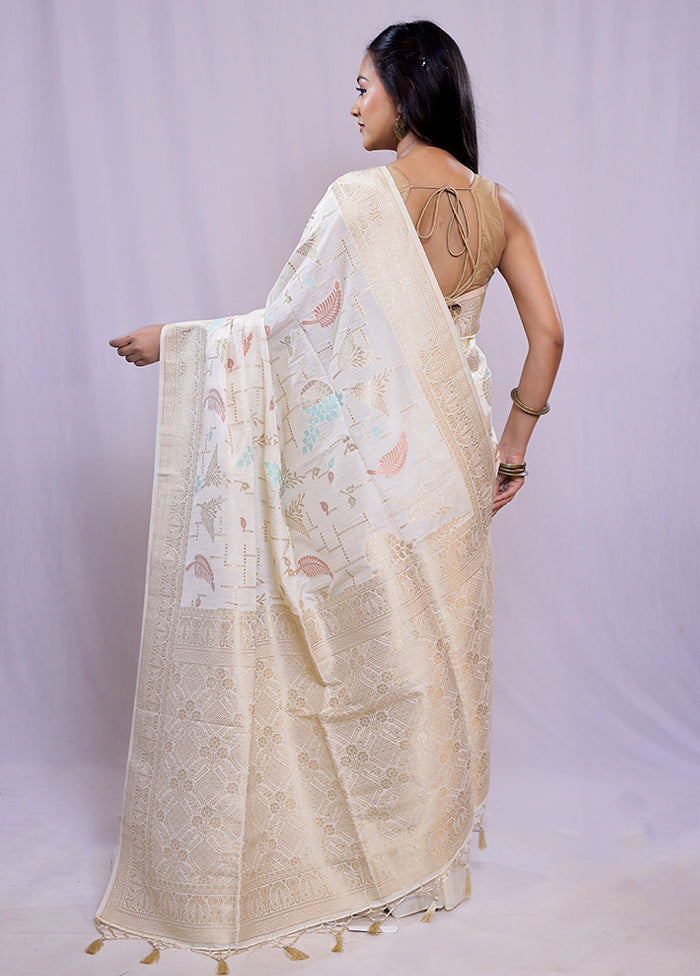 White Dupion Silk Saree With Blouse Piece - Indian Silk House Agencies