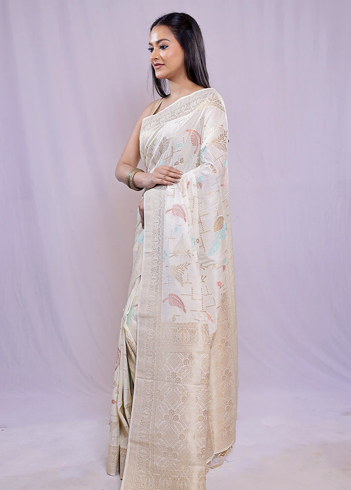 White Dupion Silk Saree With Blouse Piece - Indian Silk House Agencies