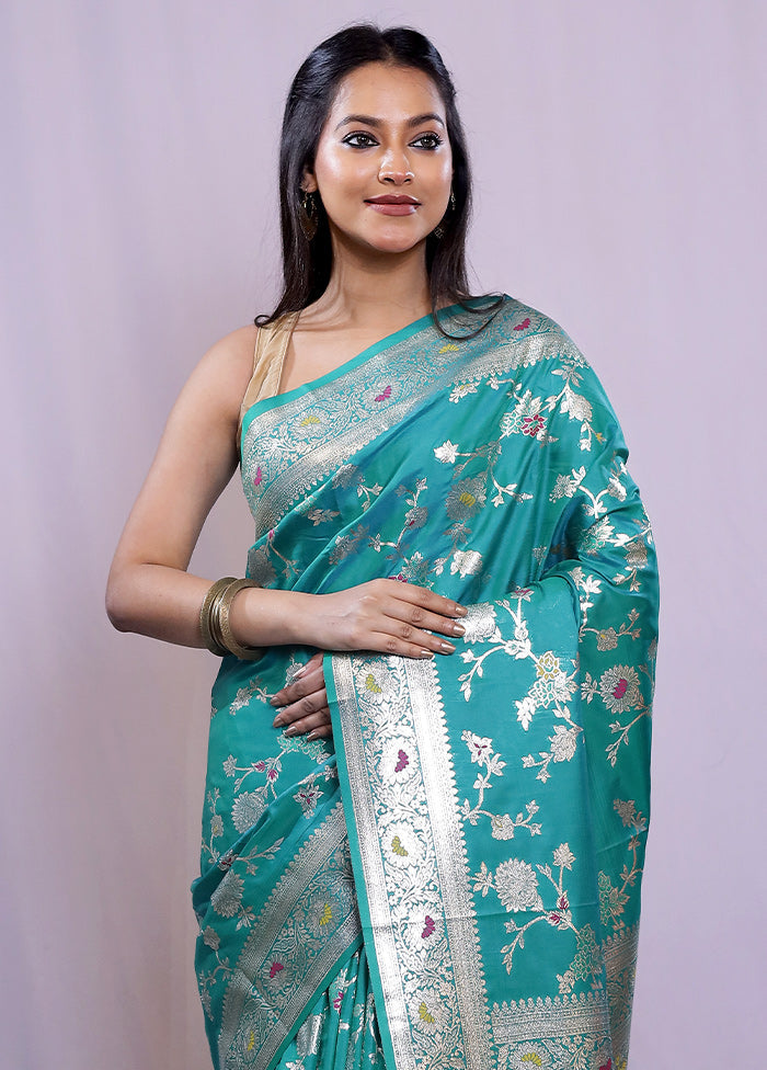 Green Dupion Silk Saree With Blouse Piece - Indian Silk House Agencies