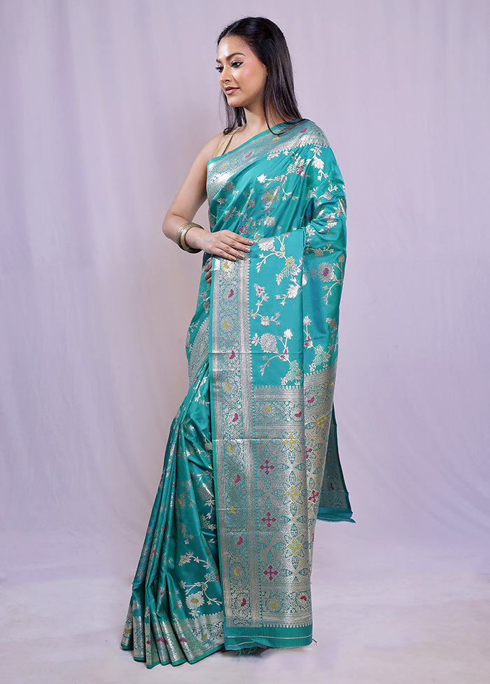 Green Dupion Silk Saree With Blouse Piece - Indian Silk House Agencies