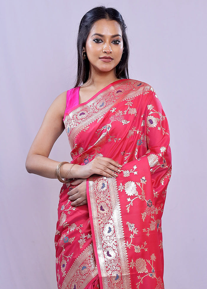 Red Dupion Silk Saree With Blouse Piece - Indian Silk House Agencies