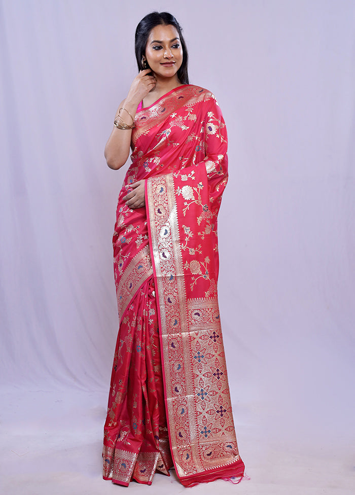 Red Dupion Silk Saree With Blouse Piece - Indian Silk House Agencies